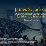 James Jackson delivering a lecture to a live audience with the name of the award superimposed.