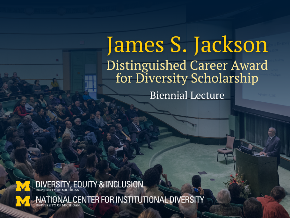 James Jackson delivering a lecture to a live audience with the name of the award superimposed.