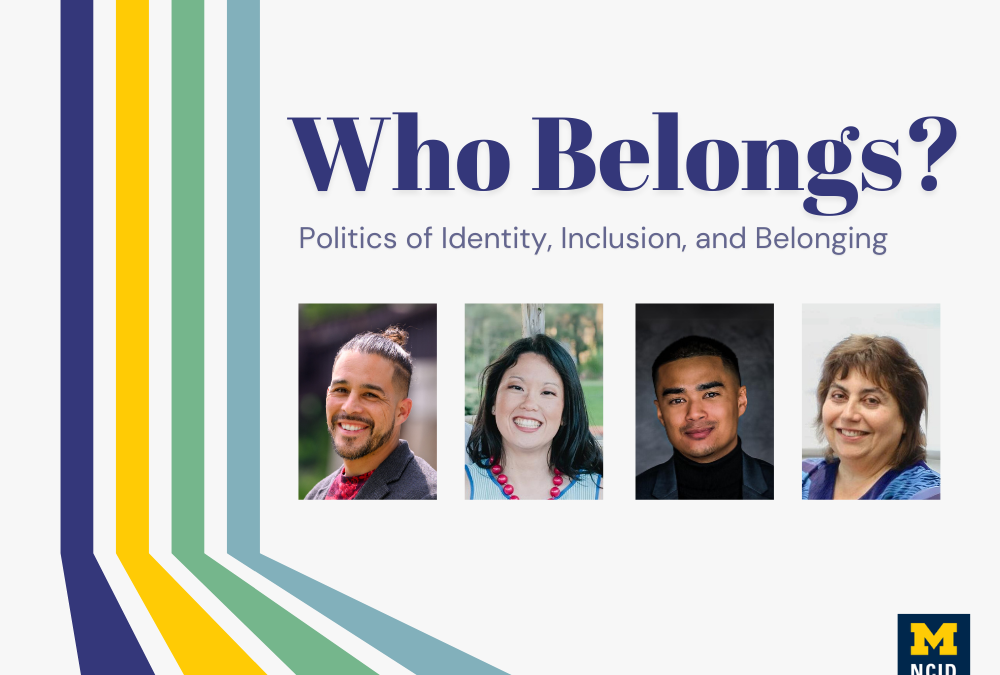 Thumbnail that says "Who Belongs? Politics of Identity, Inclusion, and Belonging" featuring the headshots of the speakers.