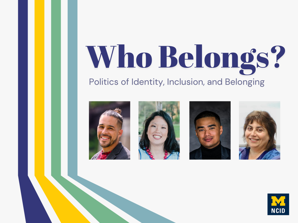 Thumbnail that says "Who Belongs? Politics of Identity, Inclusion, and Belonging" featuring the headshots of the speakers.